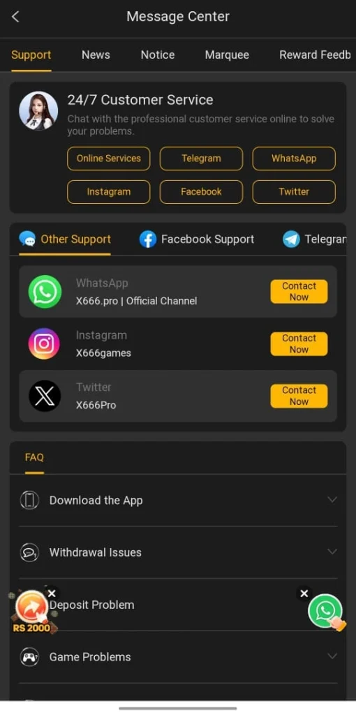 X666 Costumer supportt